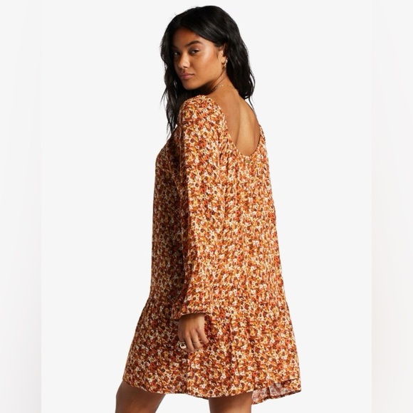 Billabong Floral Fit Long Sleeve Mini Dress Beach Tropical Size SP NWOT - Picture 7 of 13